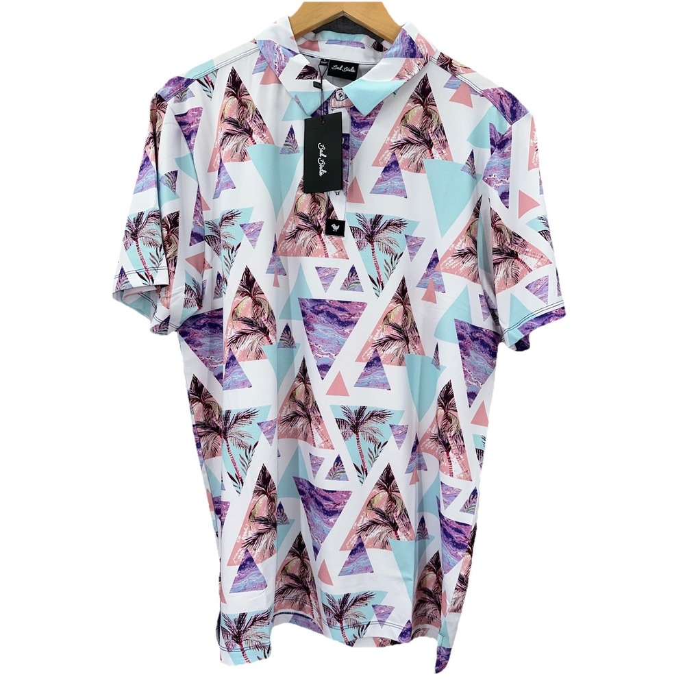 Bad Birdie‎ NEW Medium Golf Polo "Cali" Floral Palm All Over Print Geometric - Picture 2 of 10